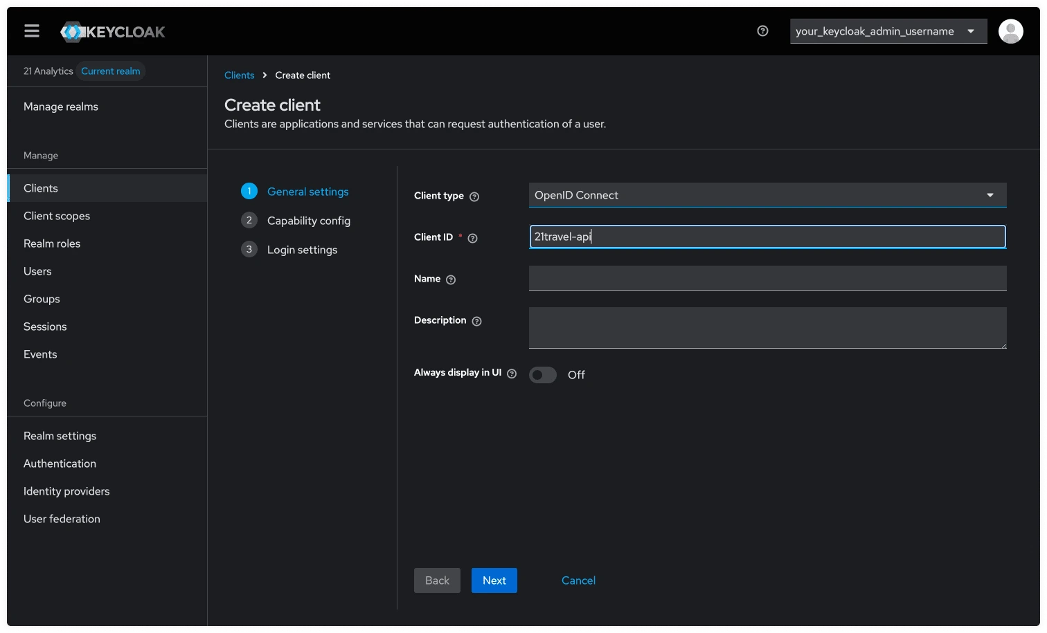 Keycloak Create Client General Settings